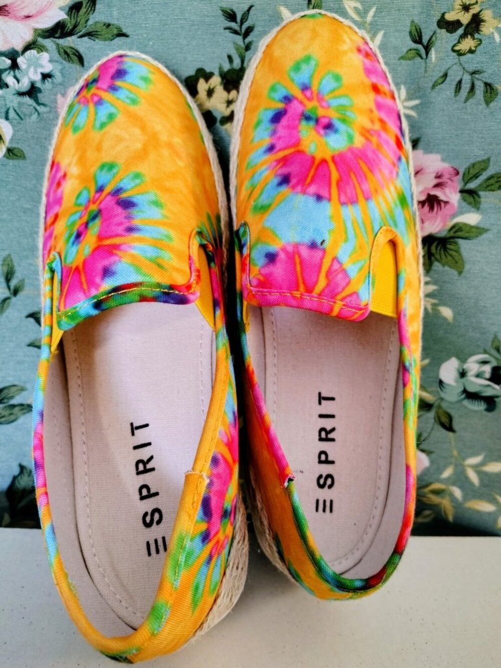 NIB Espirit Erika Yellow Pink Tie-Dye Espadrille Sneakers Womens Shoes Size 8 - Picture 9 of 14